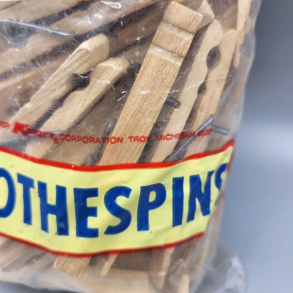 Kmart Spring Clothespins 50 Pack Vintage Wooden Made in USA Tan